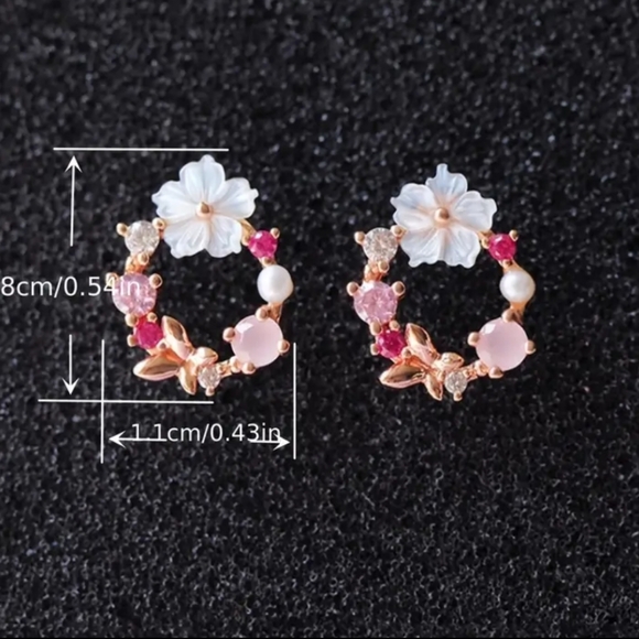 Cherry Blossom & Zircon Butterfly Stud Earrings. - Picture 3 of 6